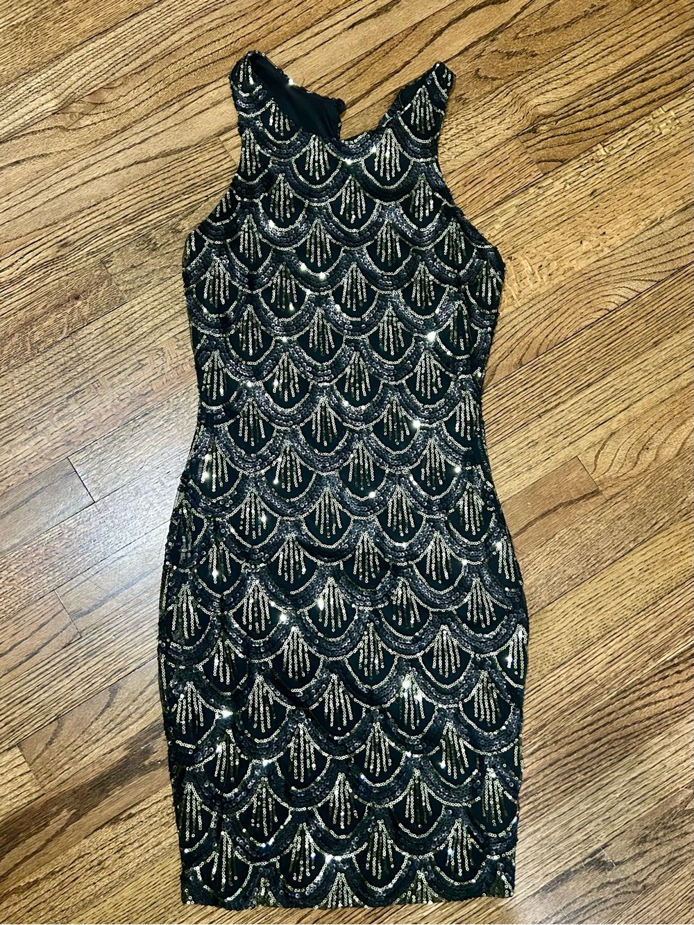 Foreign Exchange Black and Gold Sequin Halter Mini Dress